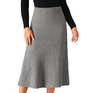 Elastic High Waist Stretchy Sweater Midi Skirt Grey